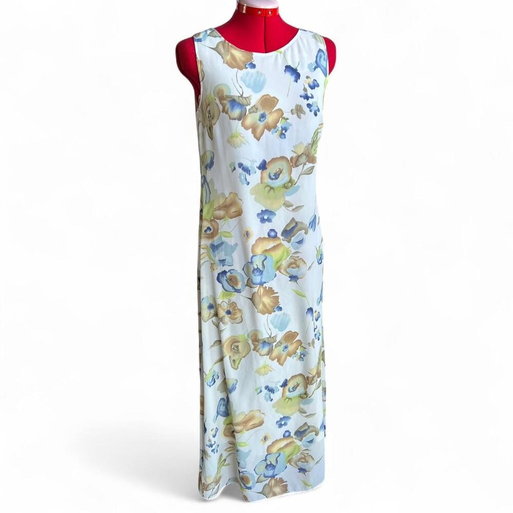 Vintage Multicolor Watercolor Floral Sleeveless Maxi‎ Dress Size 7/8